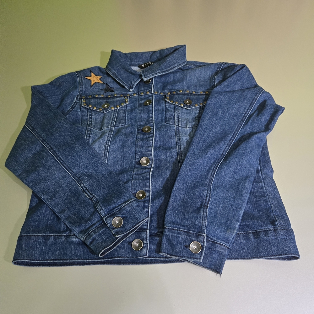 Baccini Denim Jacket Size L Star Patch Button Fro… - image 1